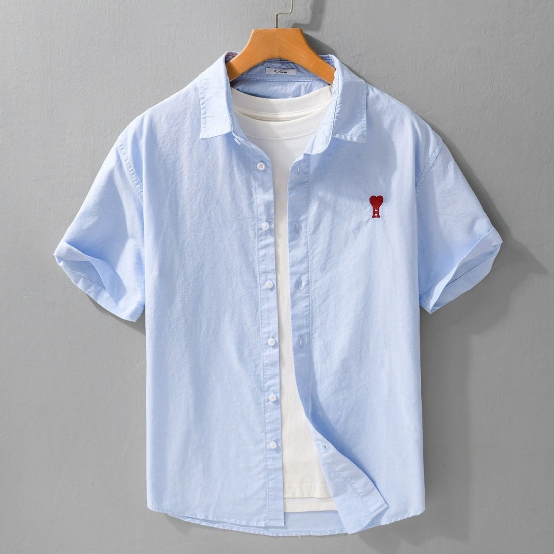 Men’s Sky Blue Striped Embroidered Casual Shirt