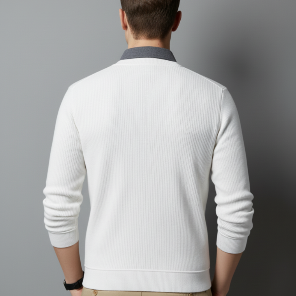 Men’s White Ribbed T-Shirt with Grey Shirt Collar