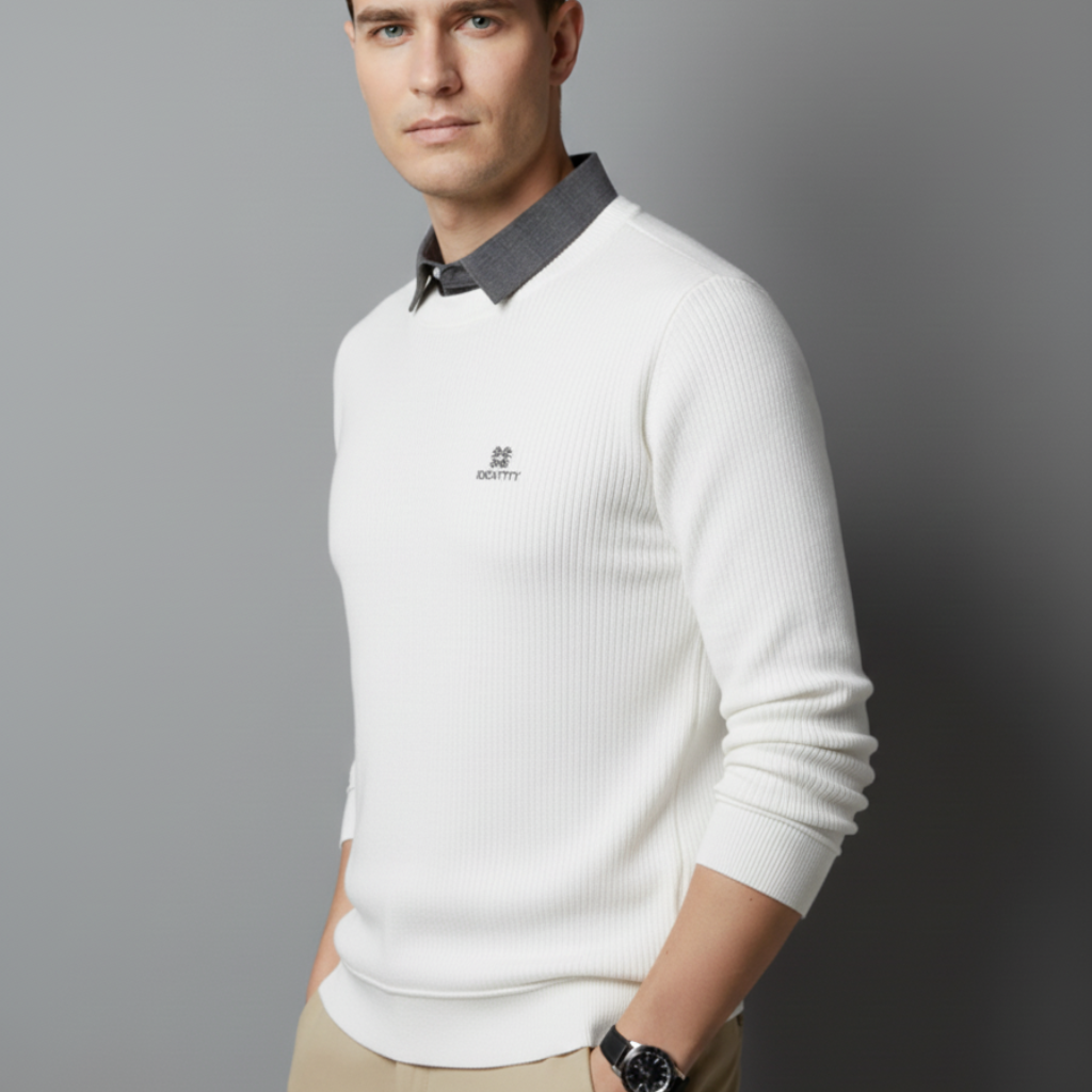 Buy Men’s White Ribbed T-Shirt with Grey Shirt Collar
