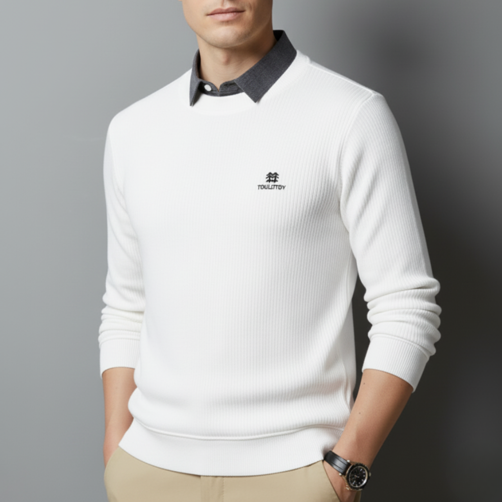 Shop Men’s White Ribbed T-Shirt with Grey Shirt Collar