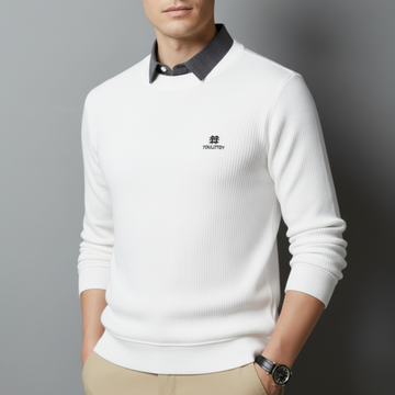 Shop Men’s White Ribbed T-Shirt with Grey Shirt Collar