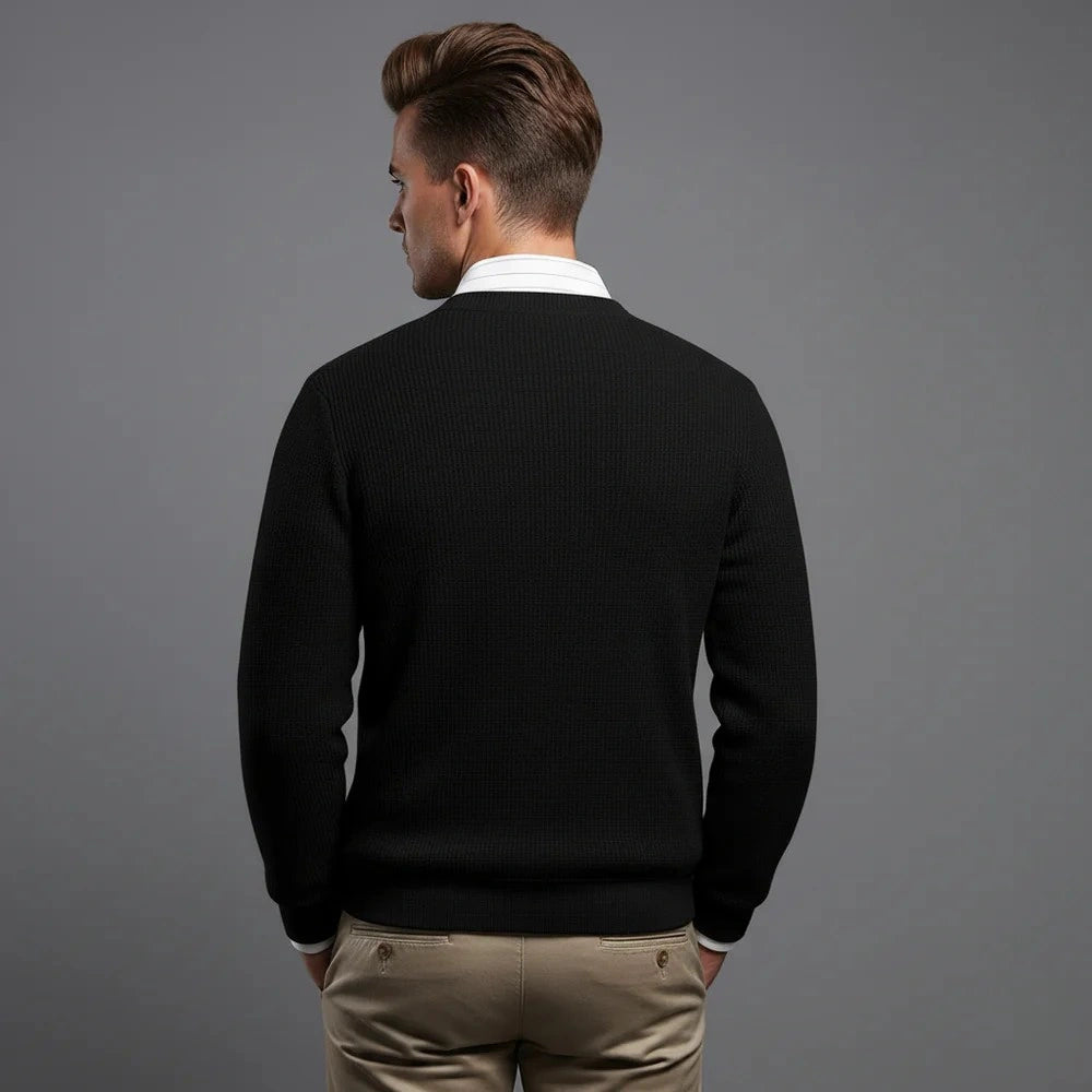 Men’s Black Textured V-Neck T-Shirt