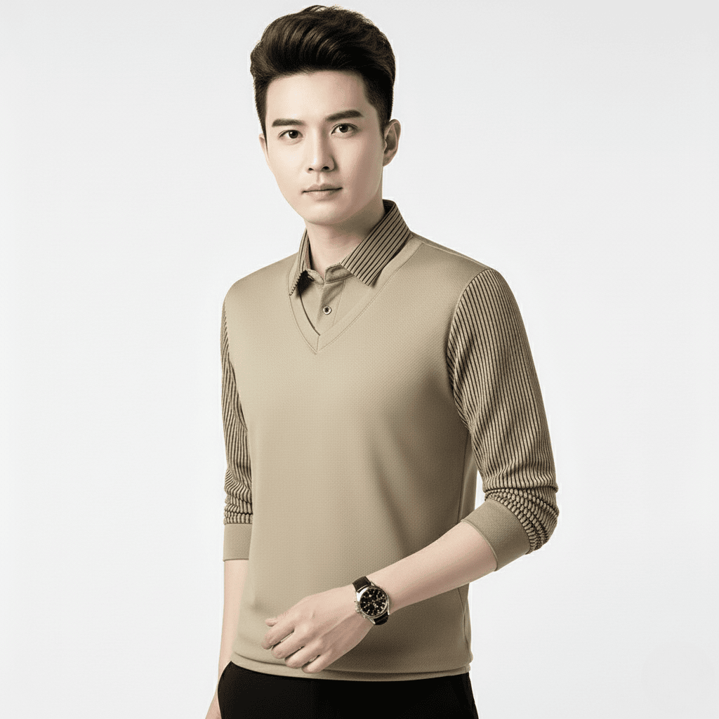 Beige V-Neck T-Shirt