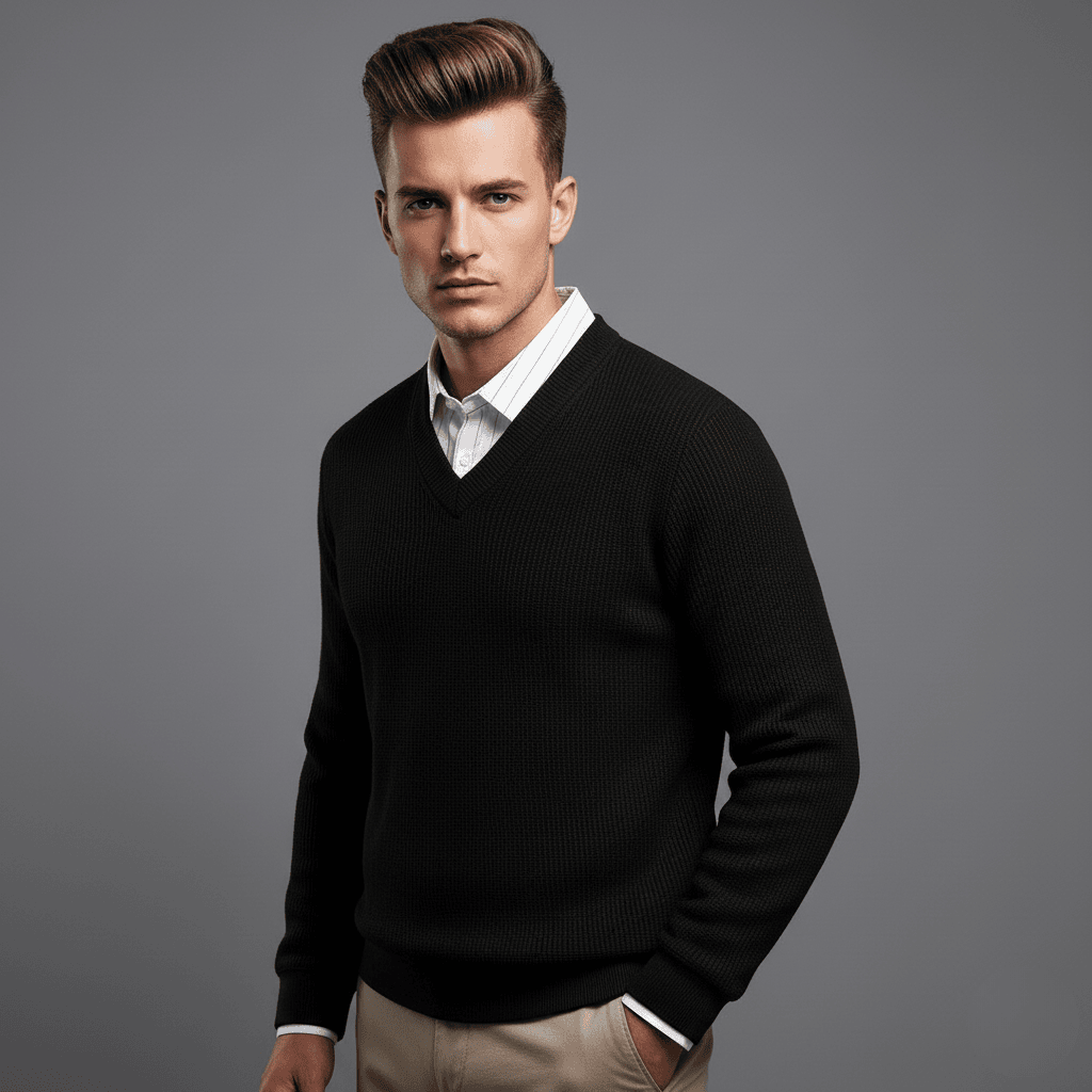 Black Textured V-Neck T-Shirt