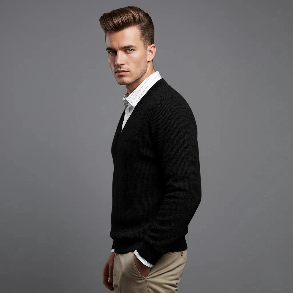 Men’s Black Textured V-Neck T-Shirt