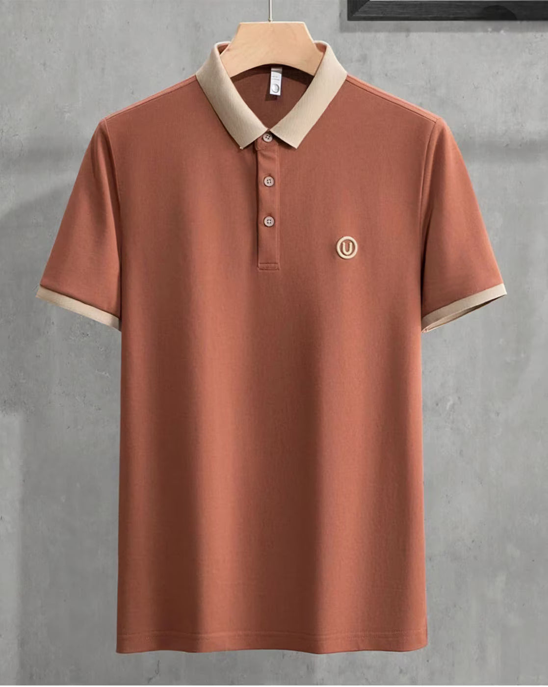 Men’s Orange Polo T-Shirt with Beige Collar