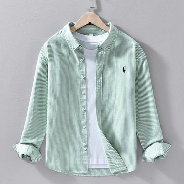 Men’s Light Green Striped Casual Shirt