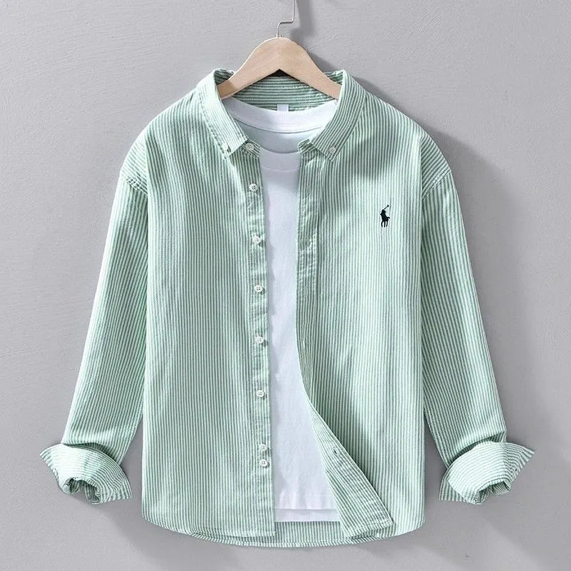 Men’s Light Green Striped Casual Shirt