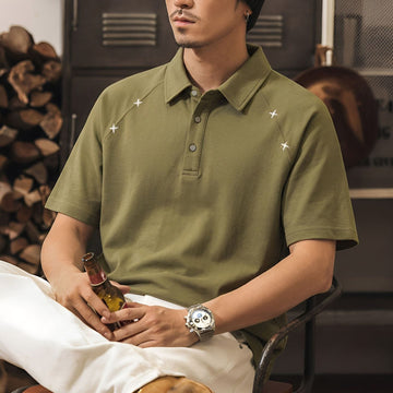 Men’s green star embroidered polo t-shirt with smart collar
