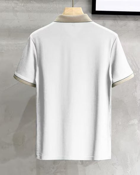 Buy Men’s White Polo T-Shirt with Beige Collar