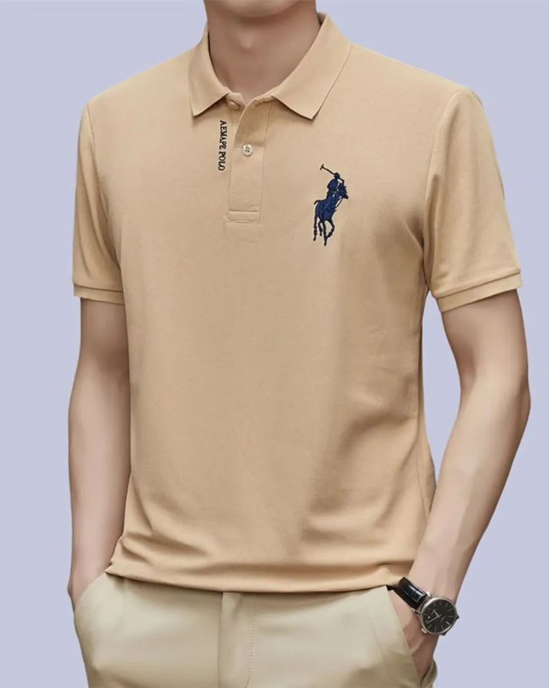 beige big logo polo