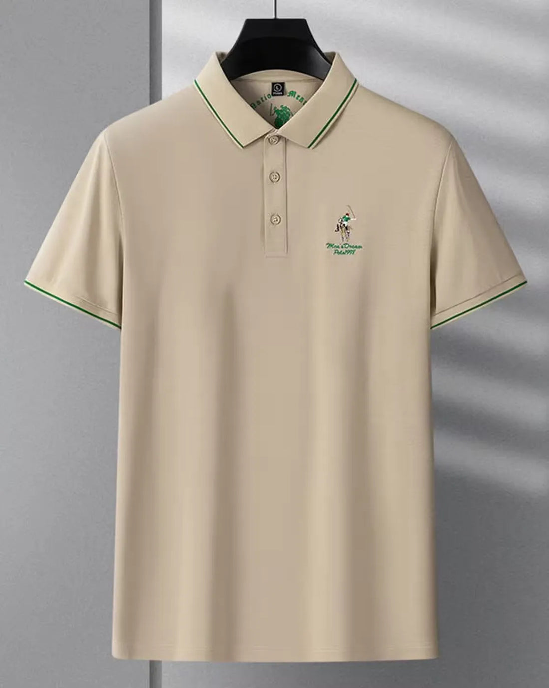 beige green pipe polo