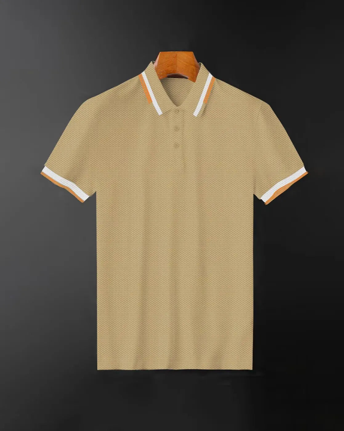beige polo striped collar