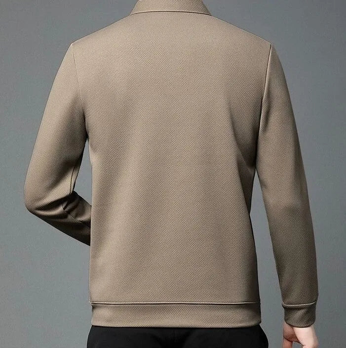 beige textured vneck polo