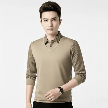 beige v-neck t-shirt