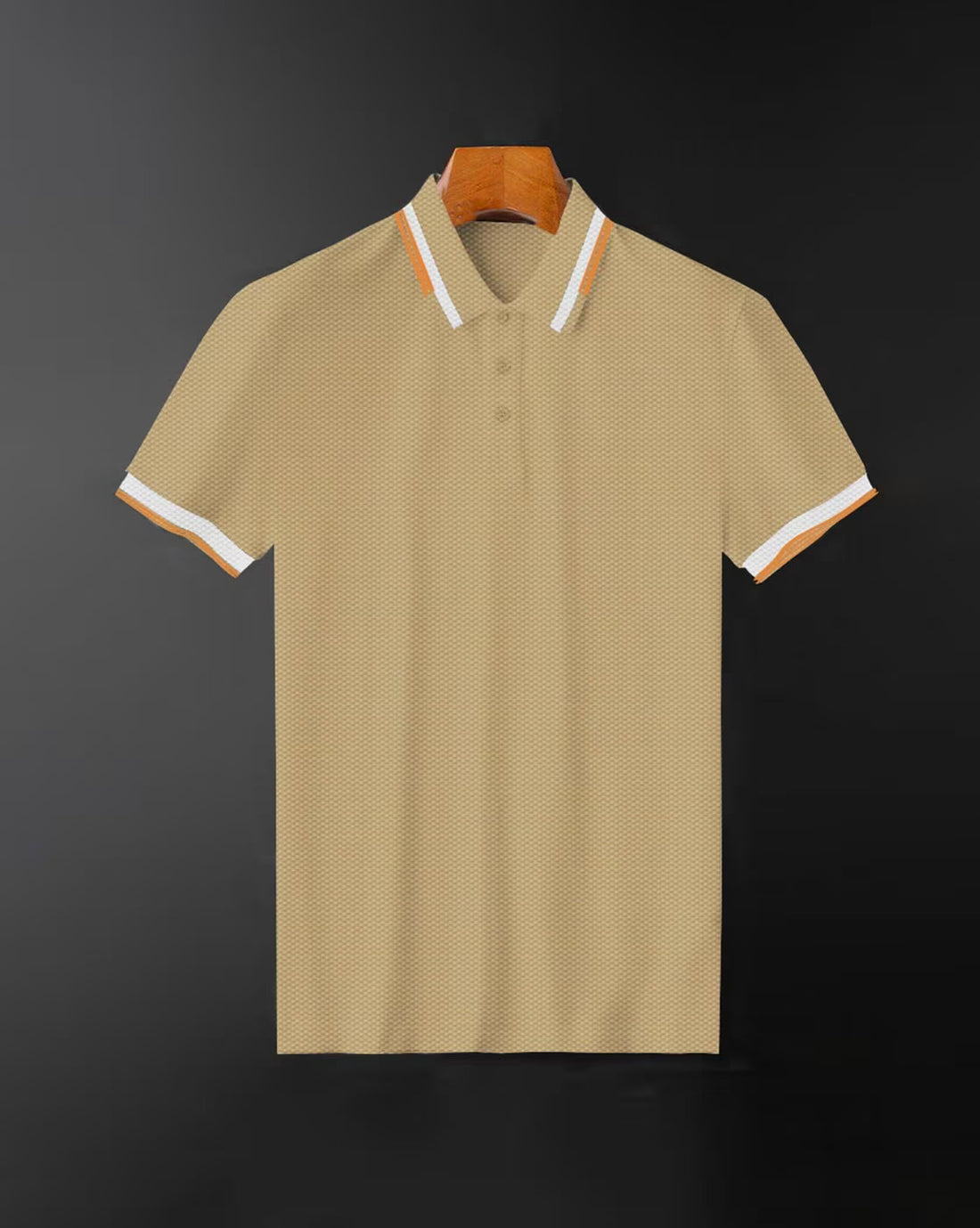 Men’s Beige Polo T-Shirt with White Orange Striped Collar