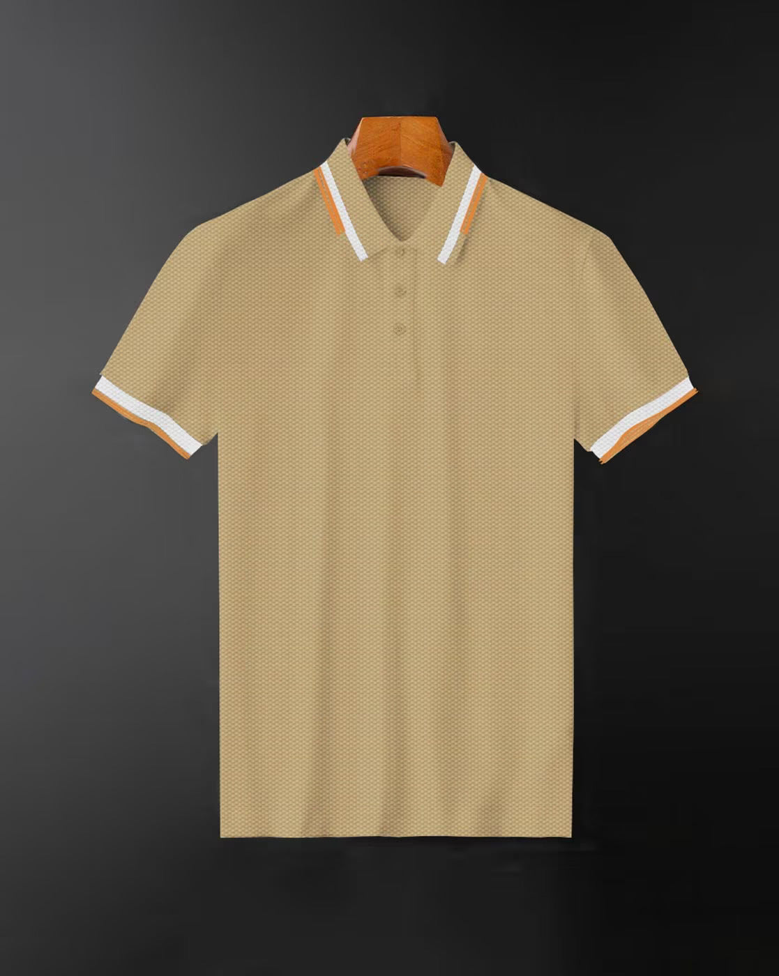 Men’s Beige Polo T-Shirt with White Orange Striped Collar