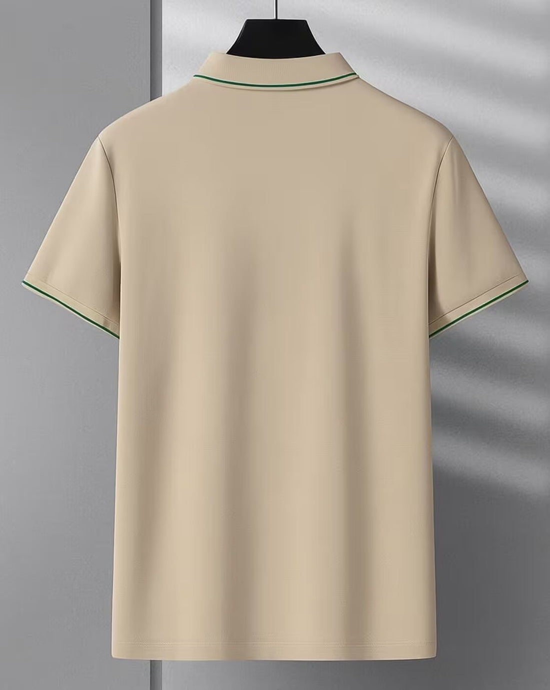 Beige Polo T-Shirt with Green Piping Collar