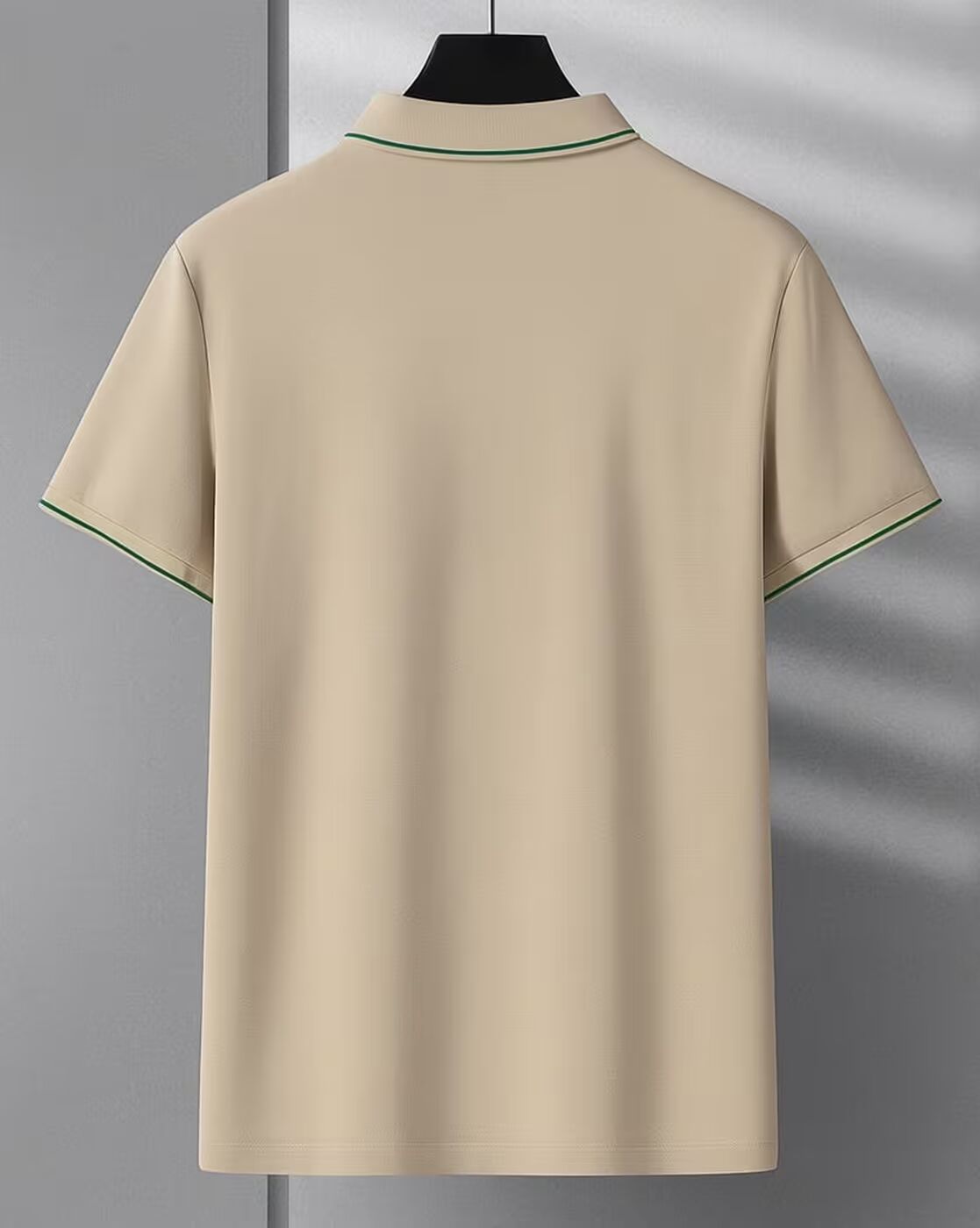 Buy Men’s Beige Polo T-Shirt with Green Piping Collar