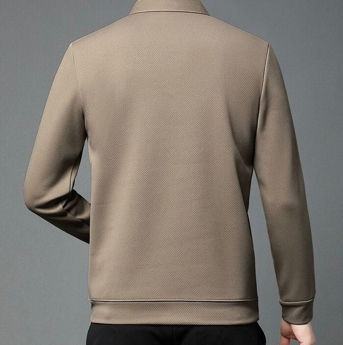 Beige Textured V-Neck Polo T-Shirt