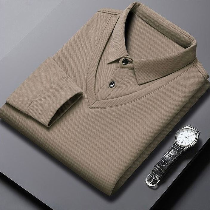 Buy Men’s Beige Textured V-Neck Polo T-Shirt
