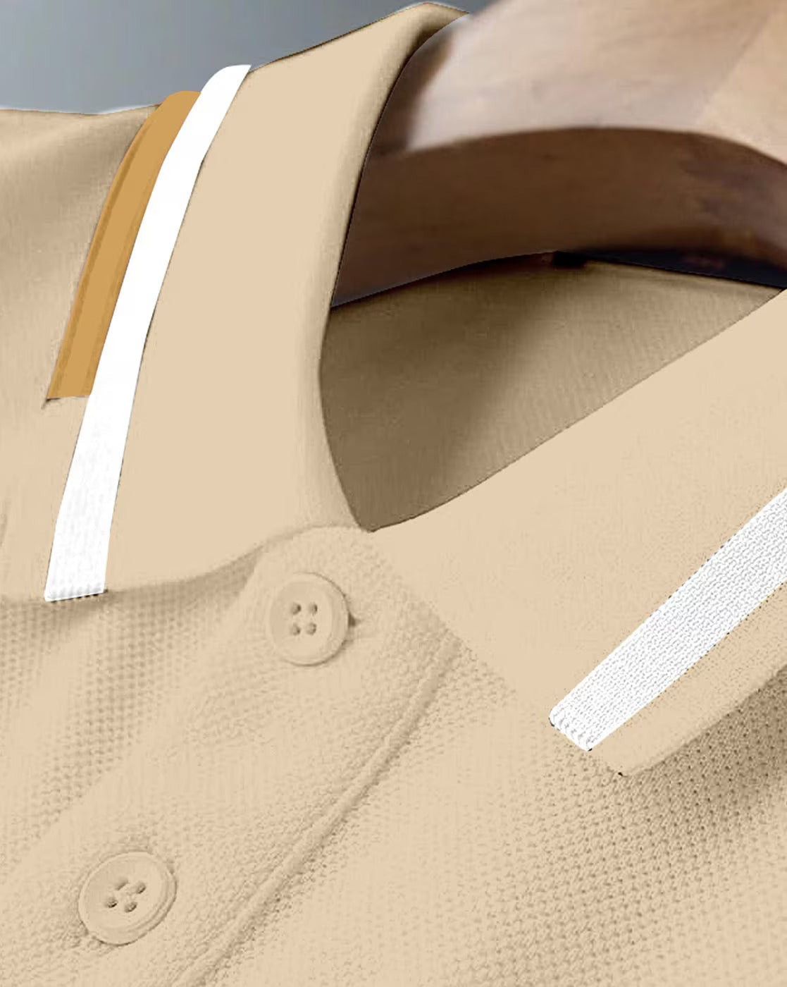 Men’s Beige Polo T-Shirt with Striped Collar