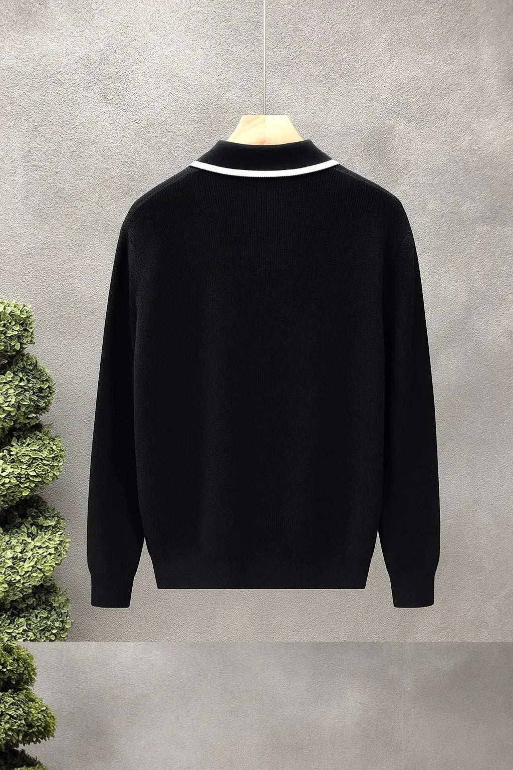 black knit polo shirt