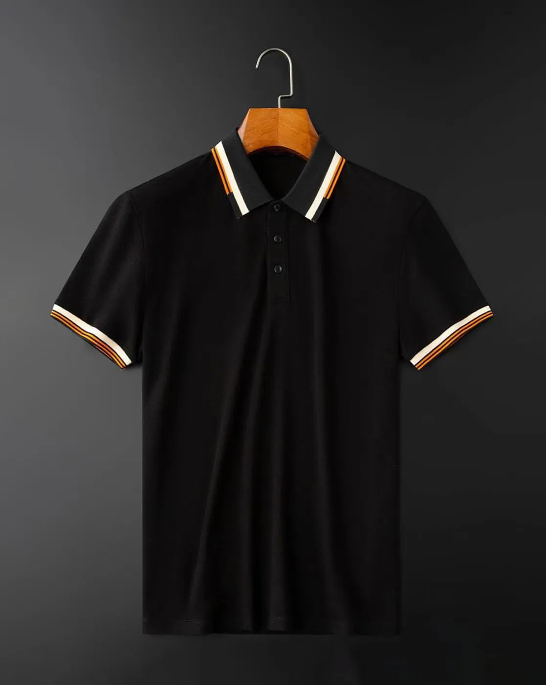 black polo striped collar