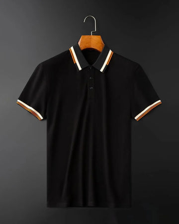 black polo striped collar