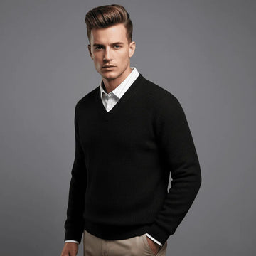 black textured v-neck t-shirt