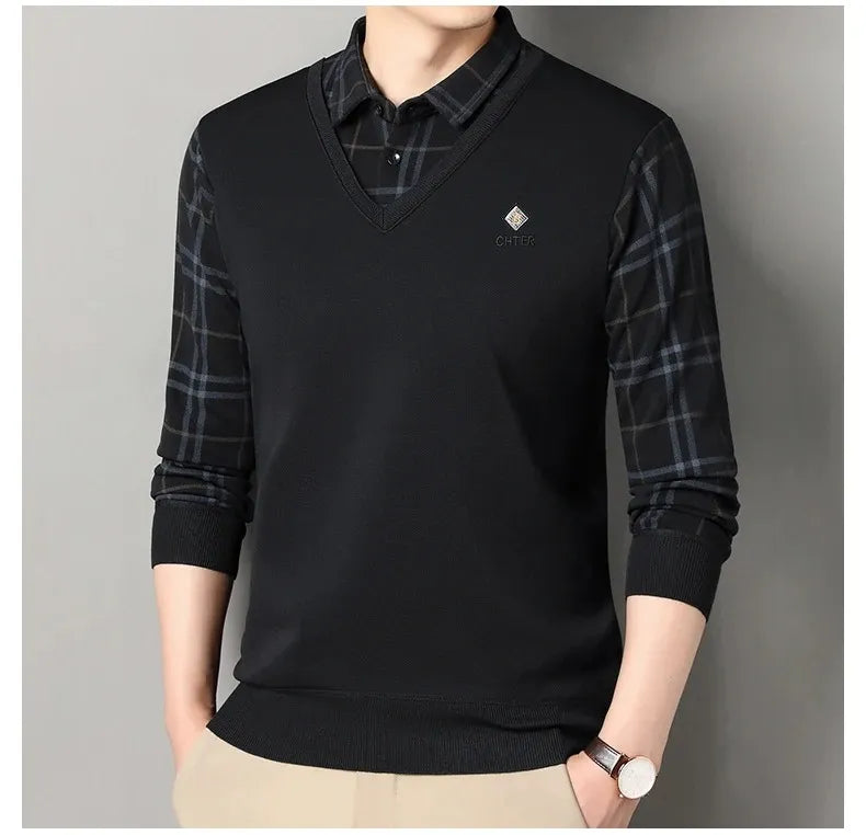 black vneck check shirt