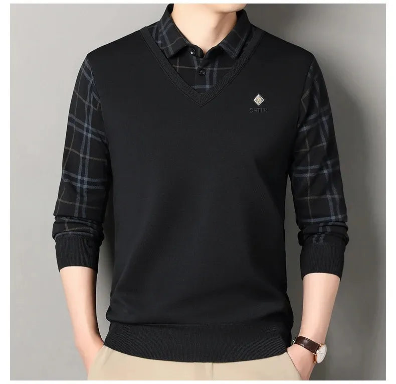 black vneck check sleeve