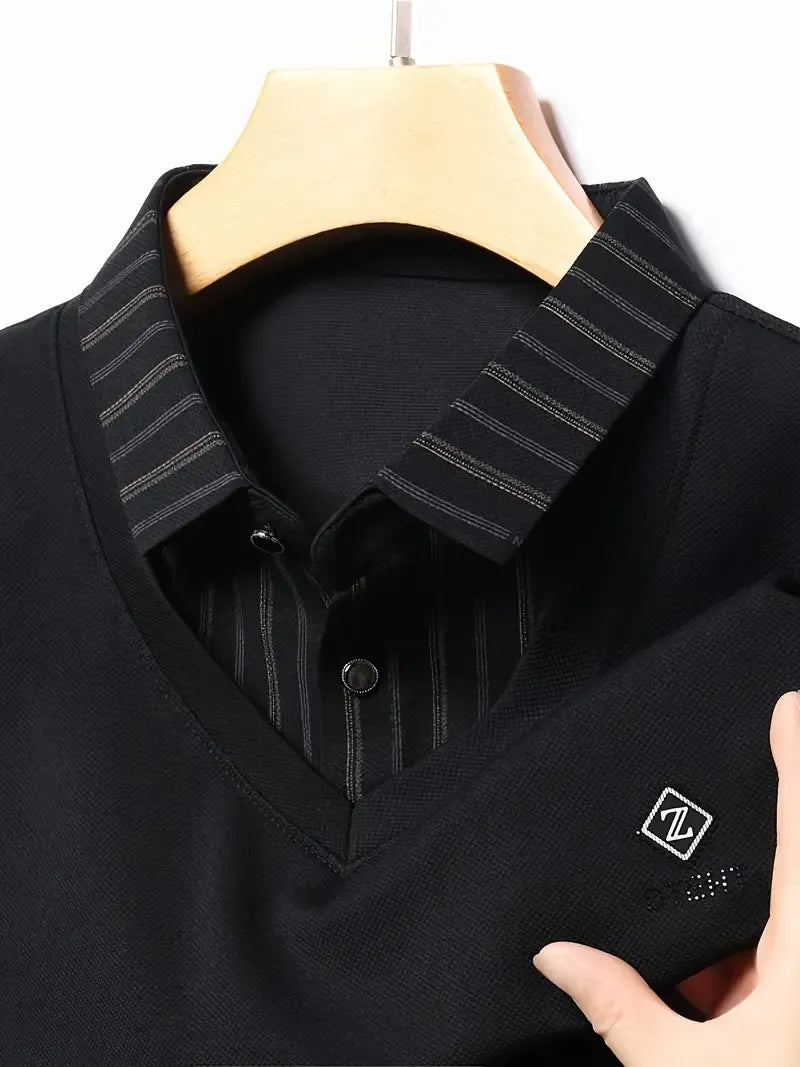 black vneck striped sleeve