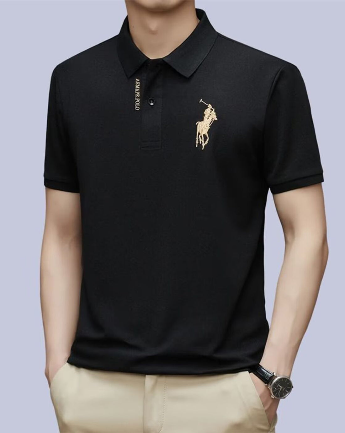 Men’s Black Polo T-Shirt with Big Embroidered Logo
