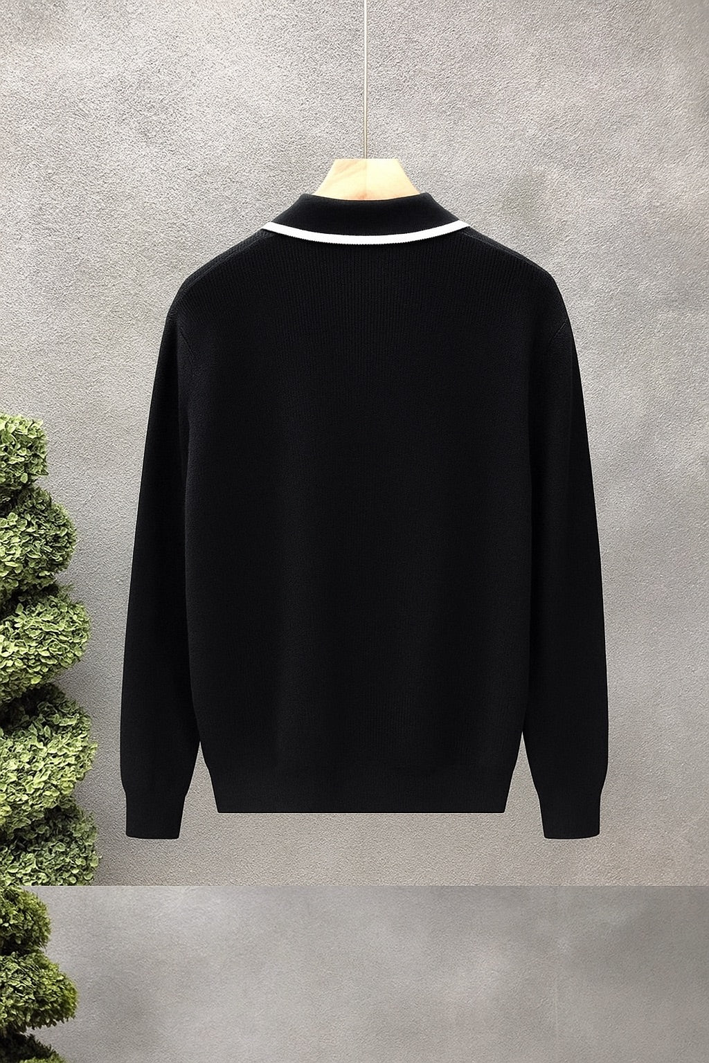 Buy Men’s Black Knitted Polo T-Shirt with White Border