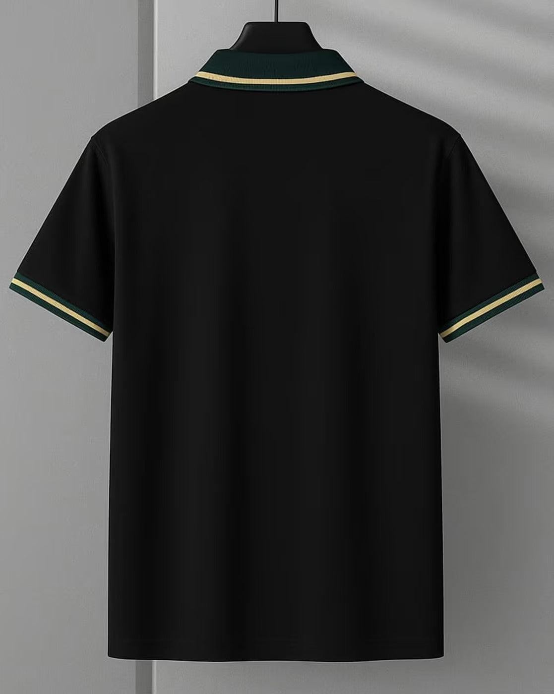 Black Polo T-Shirt with Green Contrast Collar
