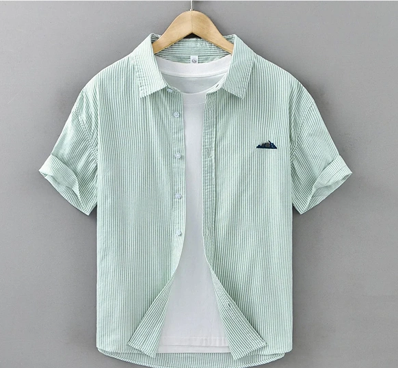 Men’s Pista Green Striped Casual Shirt