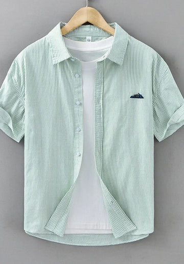 Men’s Pista Green Striped Casual Shirt