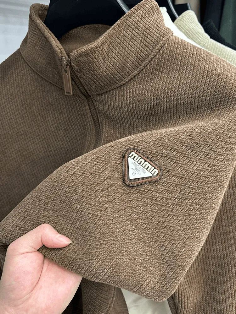 brown halfzip knit tee