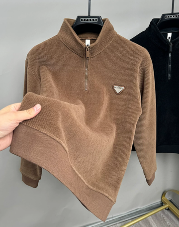 Men’s Brown Half Zip Knitted T-Shirt