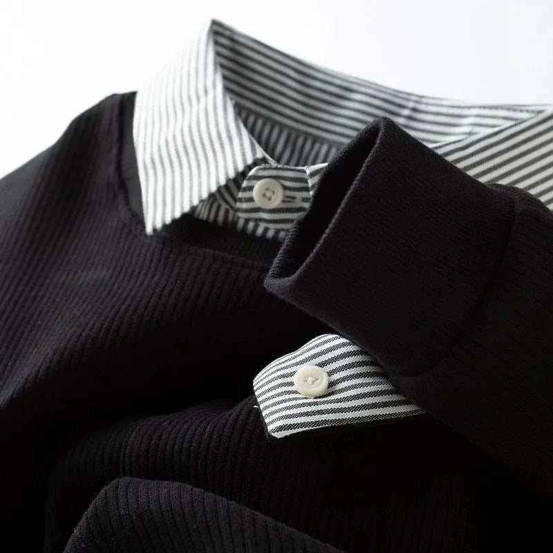 buy black ribbed collar tee