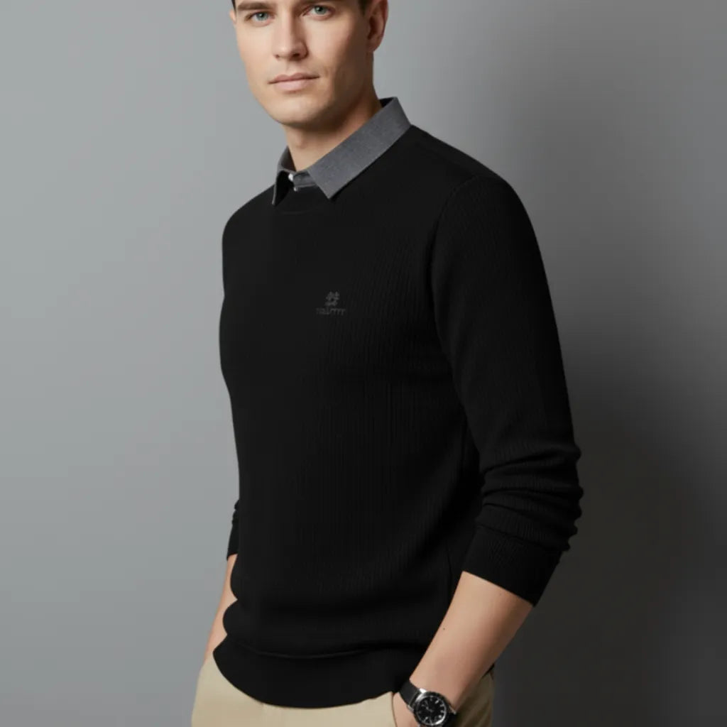 buy mens black ribbed t-shirt with grey shirt collar