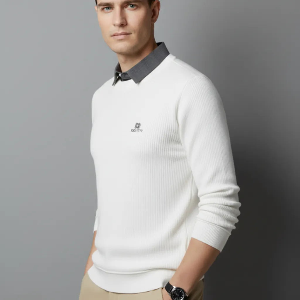 buy mens white ribbed t-shirt with grey shirt collar