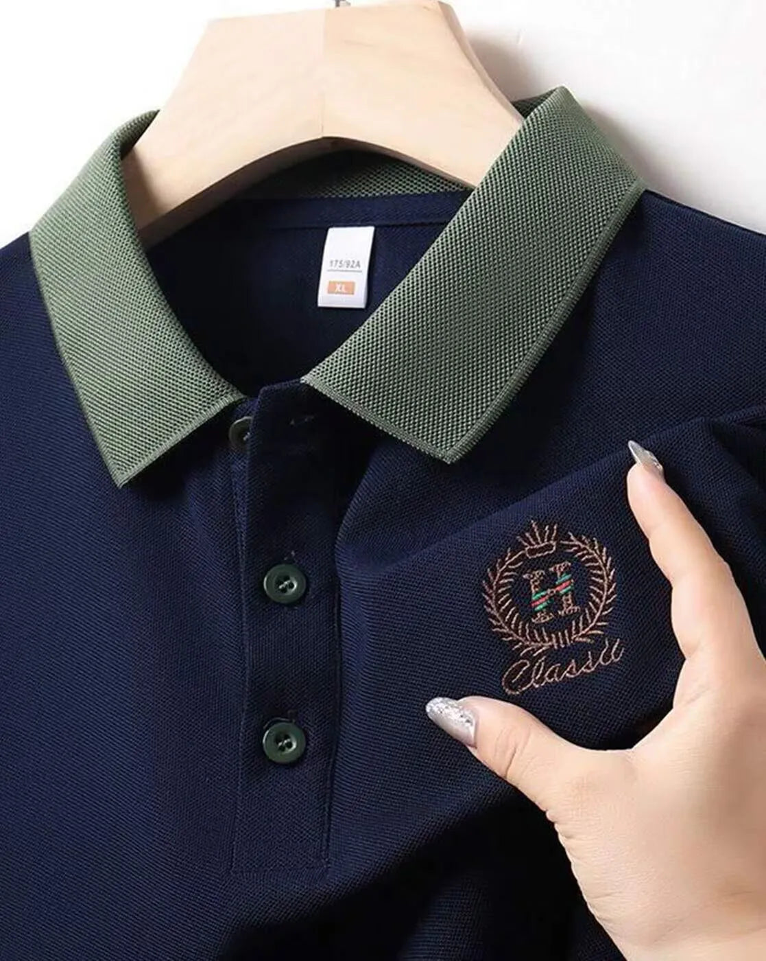 buy navy green collar polo
