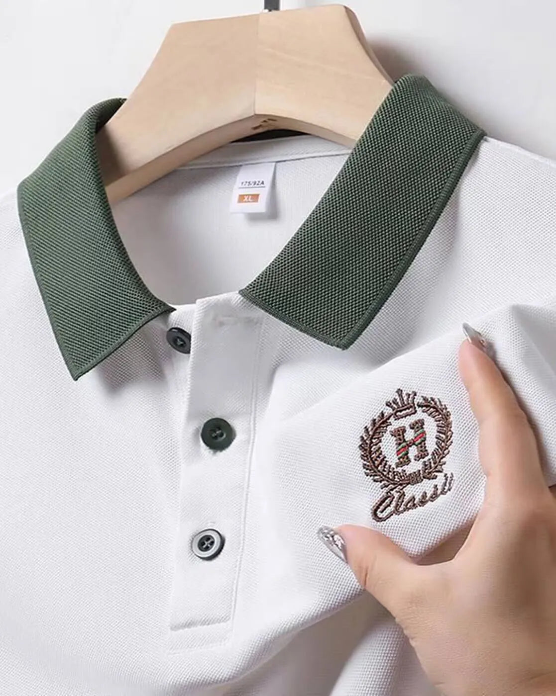 buy white green collar polo