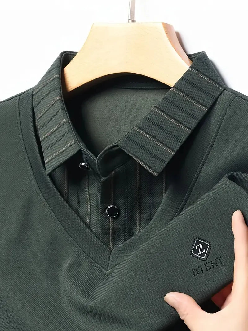 darkgreen vneck striped sleeve