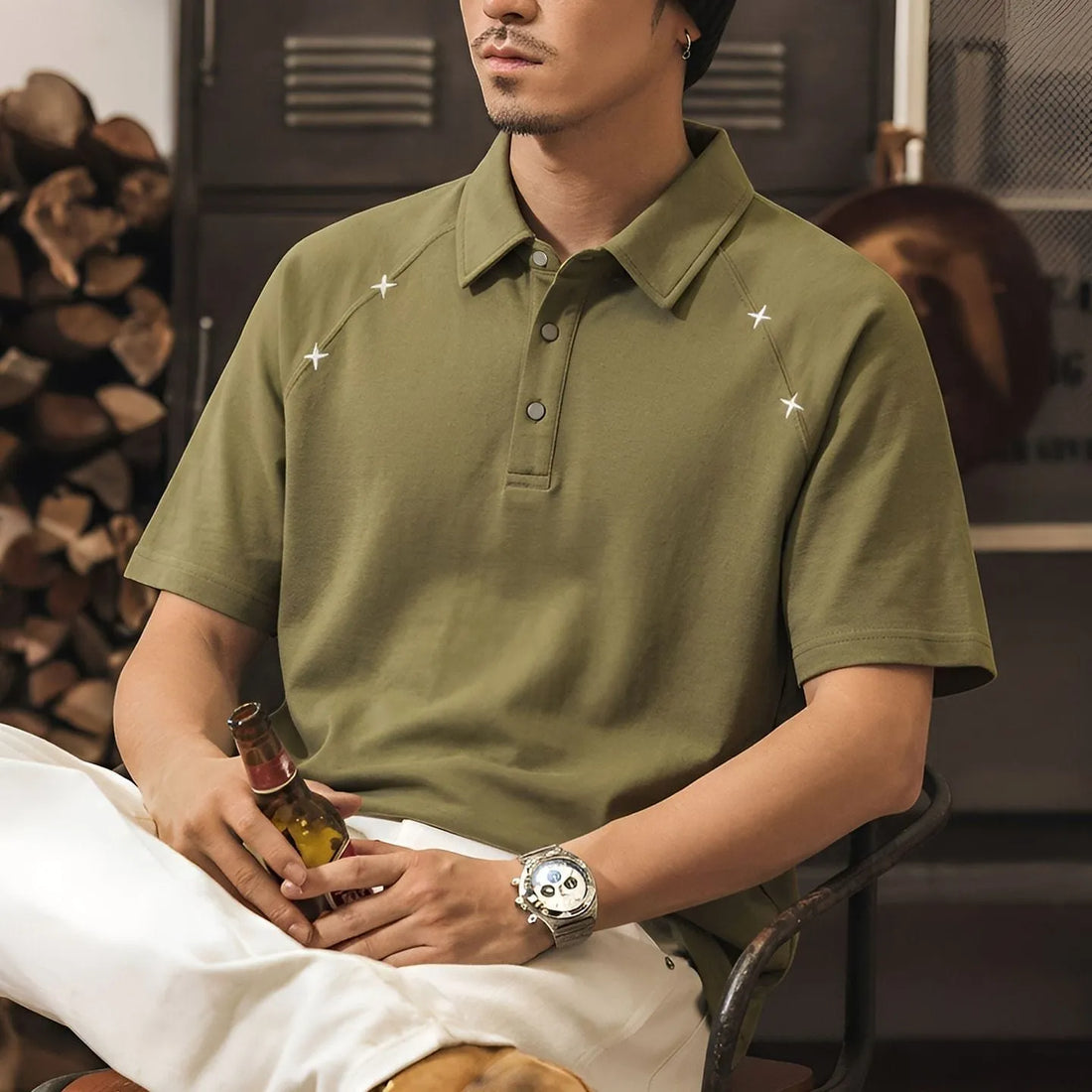 green star embroidered polo