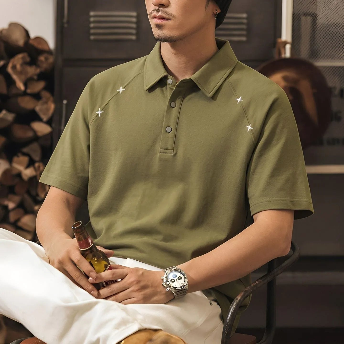 green star embroidered polo