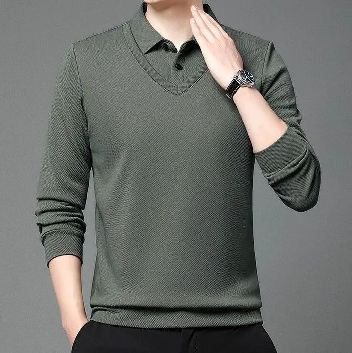 green textured vneck polo