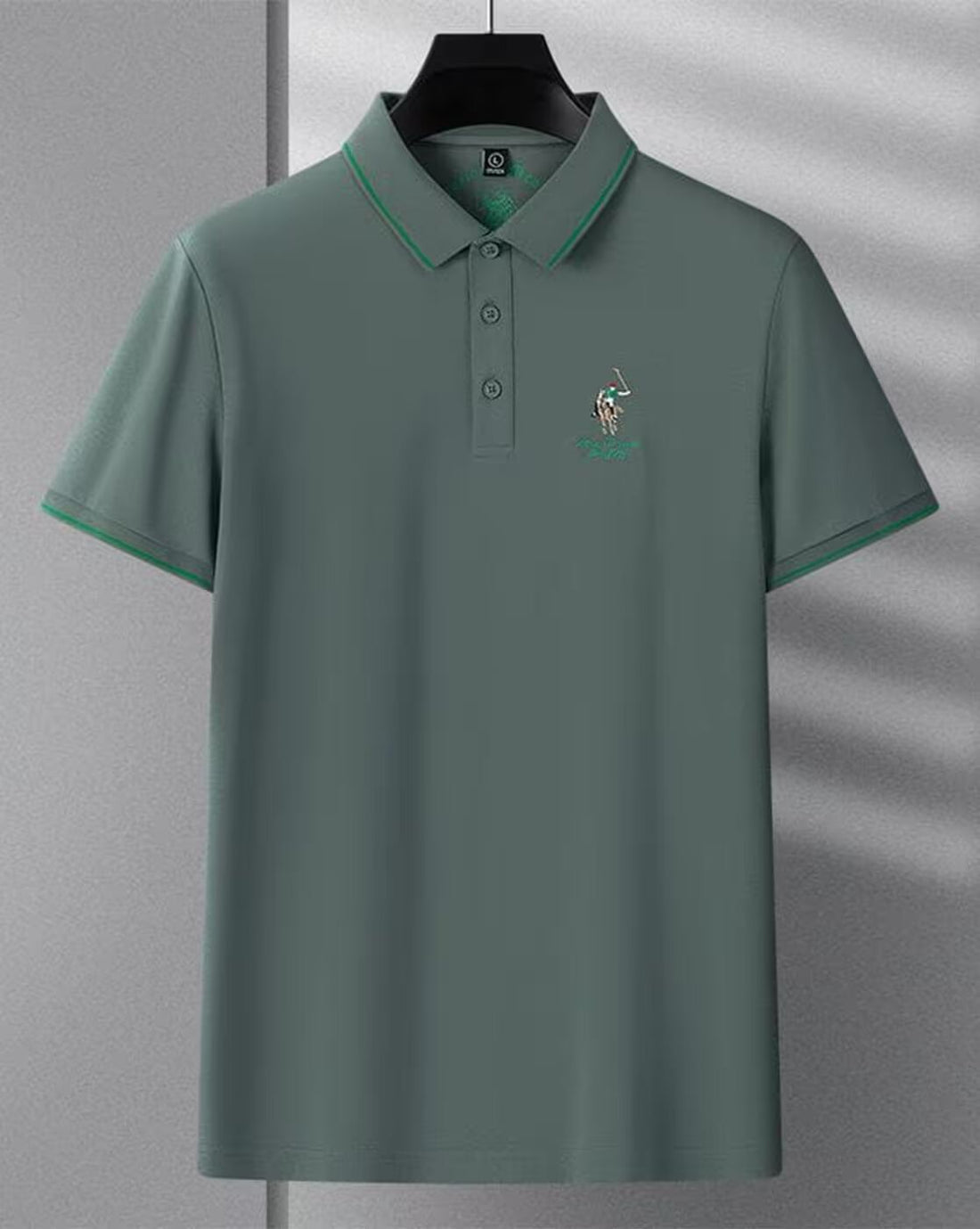 Men’s Green Polo T-Shirt with Green Piping Collar